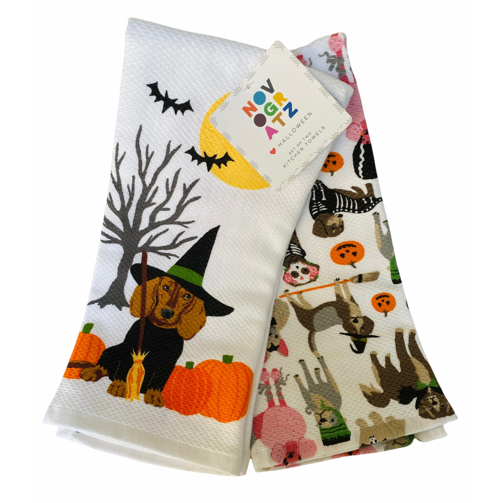 NWT Halloween Dachshund Doxie Puppy Dog Costume Dogs Frenchie Kitchen Towel Set
